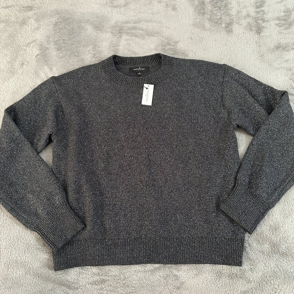 NWT Banana Republic Factory 2025 Coveted Metallic Gray Sweater SMALL Crew Neck